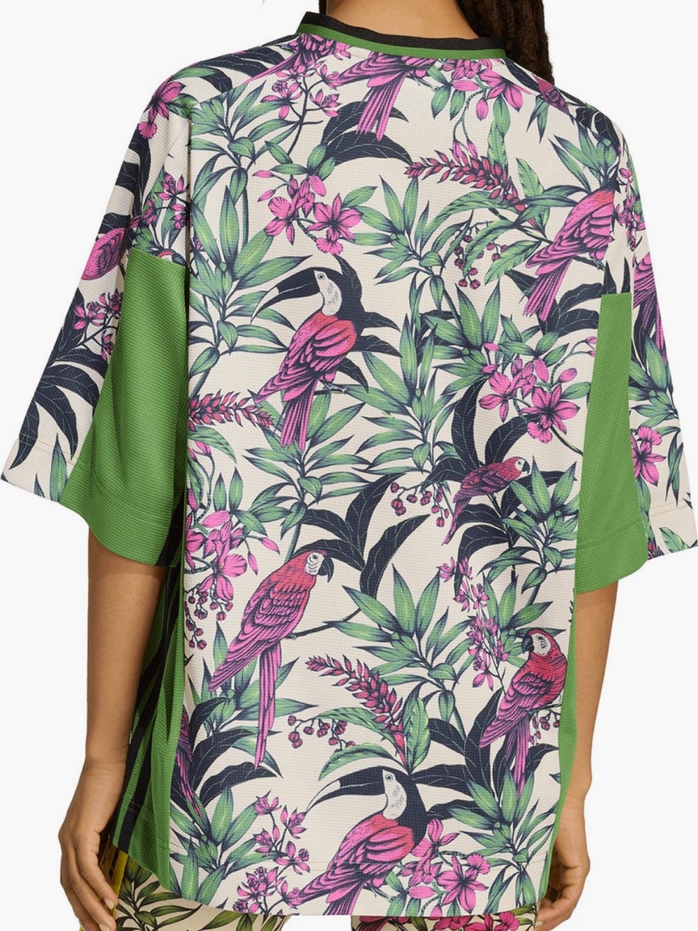 adidas Cream Green Pink Tropical Parrot Short Sleeve Tee - Picture 3 of 9
